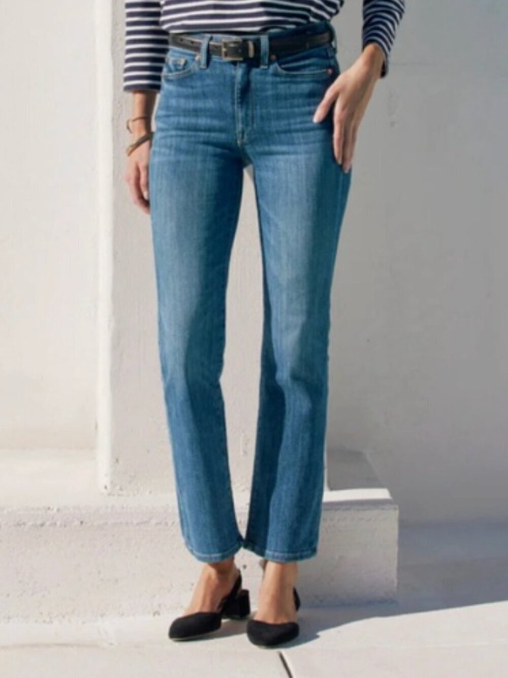 AYR The Pop Straight Leg Slight Crop Stretch Ankle Jeans in Med Blue Wash, 30S